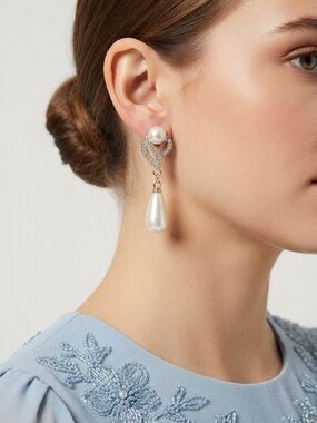 Pearl & Crystal Teardrop Bridal Drop Earrings